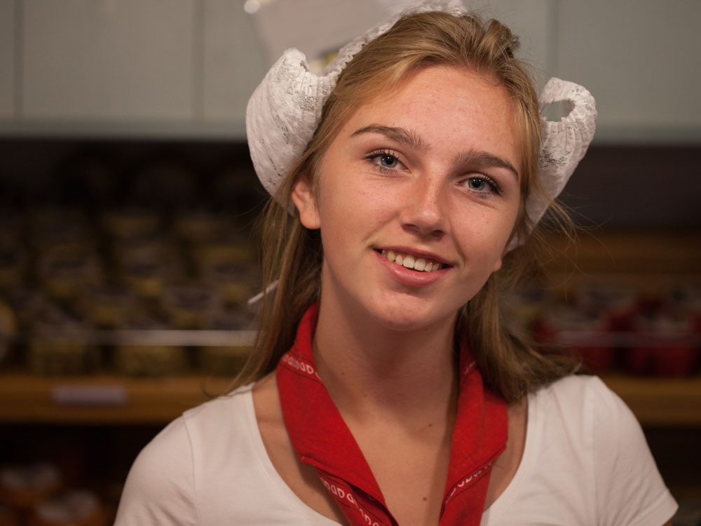 Cheese girl in traditional Dutch Clothing