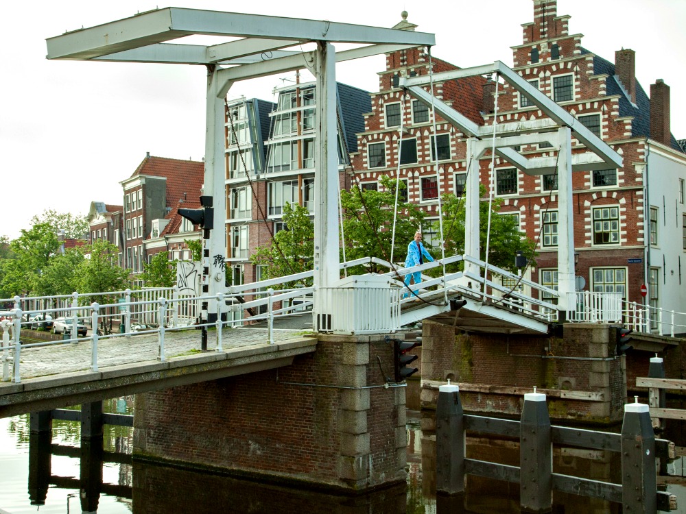 Typical Dutch: Drawbridge and gabled houses in Haarlem
