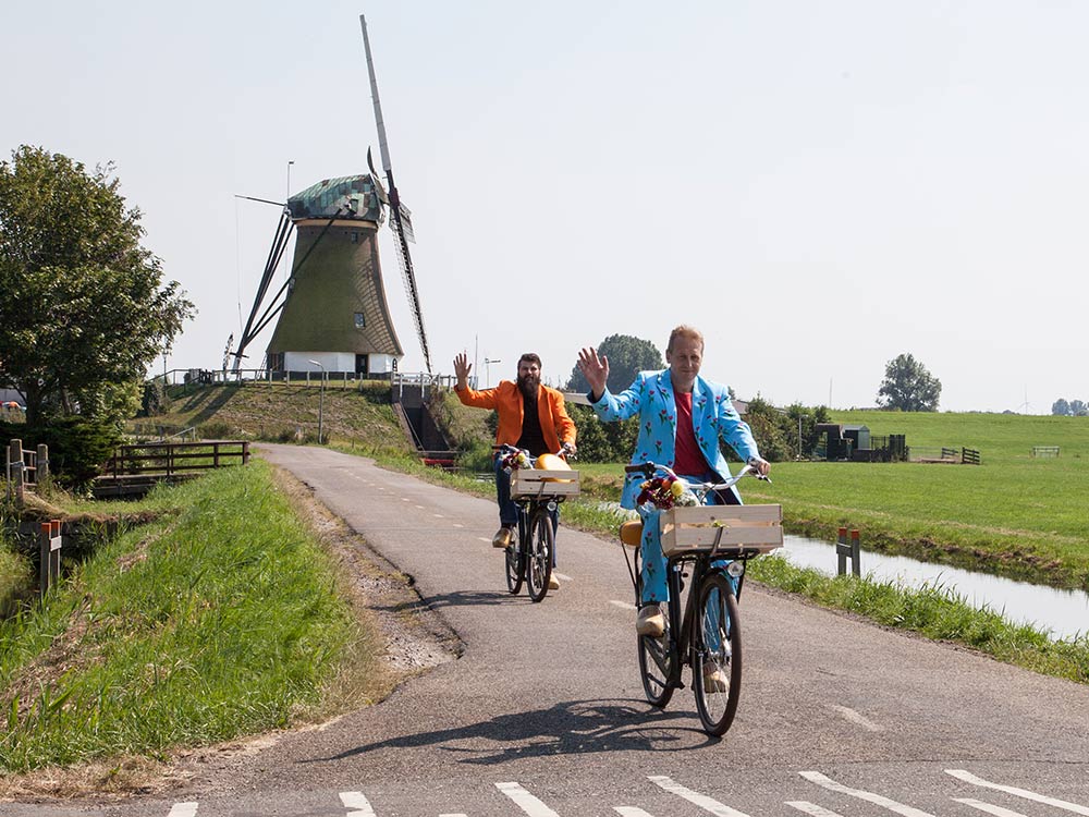 Jan and Patrick doing the Dutch Windmill Bike Tour at the Veendermolen in Kaag en Braassem