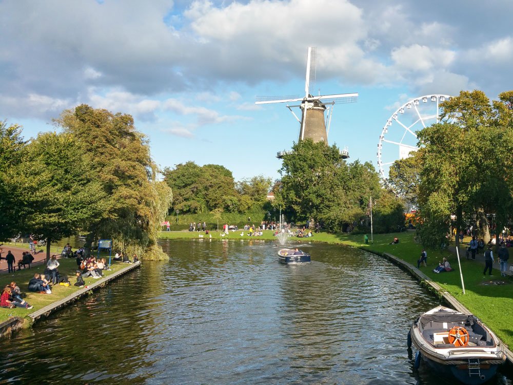 Windmill de Valk in Leiden on a sunny day