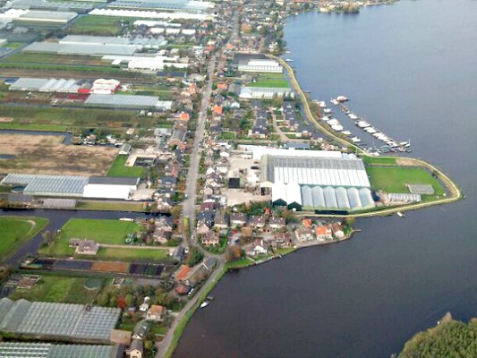 Roelofarendsveen, village in South Holland with a lake, greenhouses and flower fields