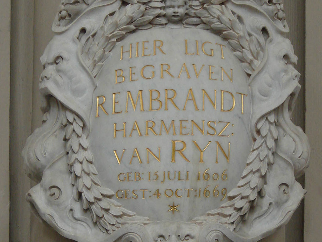A memorial stone at the Westerkerk in Amsterdam. The place where Rembrandt was buried.
